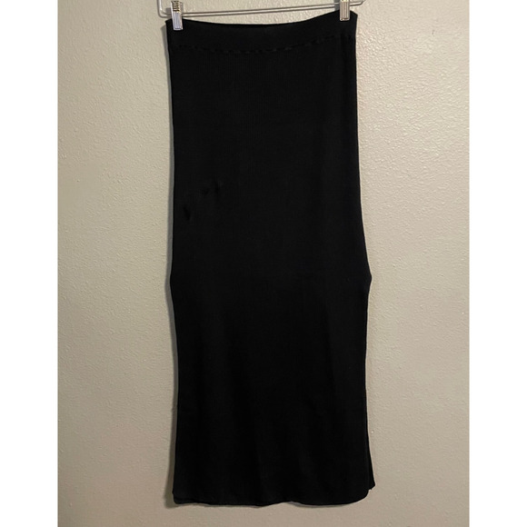 Free People Beach Womens Encinitas Ribbed Sweater Skirt Black Side Slit Medium - Picture 1 of 8